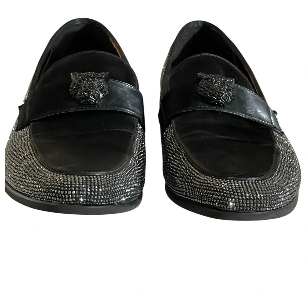 ALDO REGALO GUNMETAL RHINESTONE FESTIVE DRESS LOAFERS SZ 11 MED